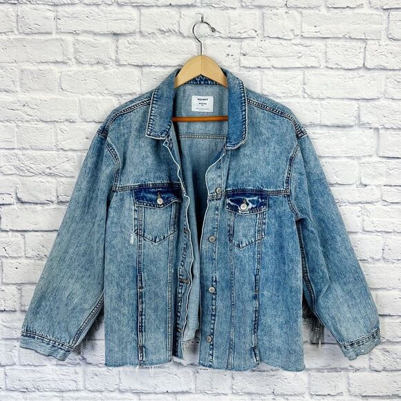 Rhinestone Fringe Jean Jacket Handmade Cowgirl Ranch Bride XL - Picture 4 of 8